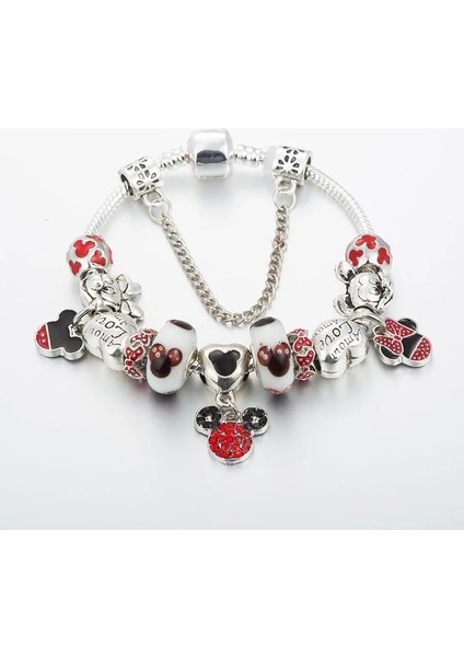 17CM Tarzı B21003 Karikatür Hayvan Sevimli Fare Charm Bilezikler Kadınlar Çocuklar Için Pulseras Mujer Kırmızı Cam Kristal Boncuklar Bileklik Genç Kız Takısı Hediye (Yurt Dışından) fırsatları