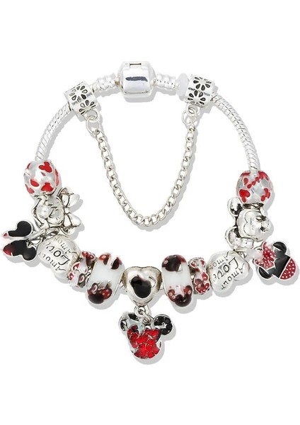 17CM Tarzı B21003 Karikatür Hayvan Sevimli Fare Charm Bilezikler Kadınlar Çocuklar Için Pulseras Mujer Kırmızı Cam Kristal Boncuklar Bileklik Genç Kız Takısı Hediye (Yurt Dışından) indirimleri