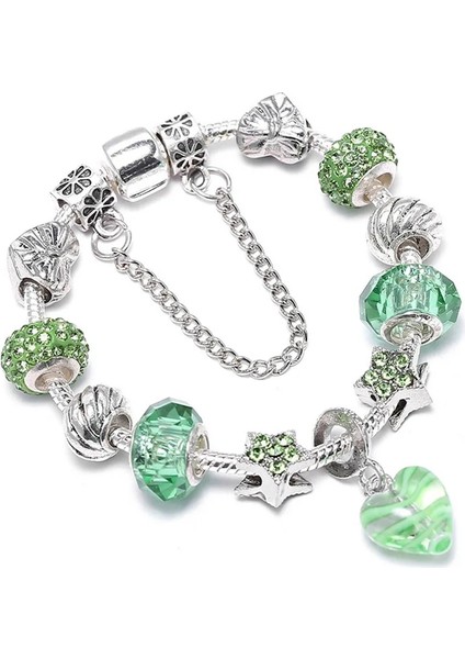 17CM Tarzı No.16 Boyutu Chıeloy Moda Kristal Charm Bilezik ve Bilezikler Kadınlar Için Dıy Gümüş Renk Charm Pulsera Yeşil Bilezikler (Yurt Dışından)