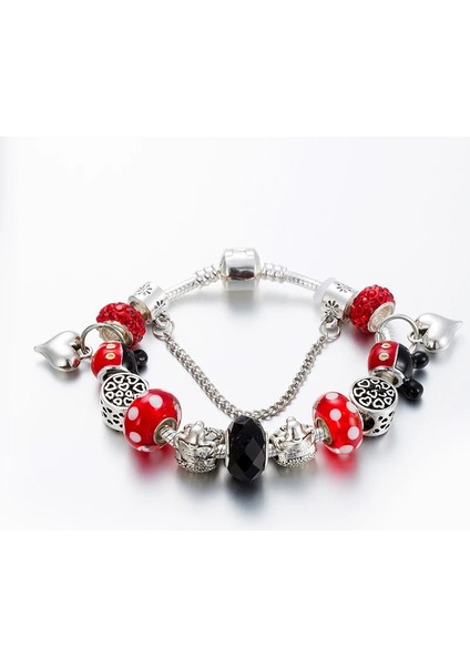 21CM Tarzı B21007 Karikatür Mickey ve Minnie Charm Bilezik Kadın Kızlar Için Kırmızı Kristal Boncuklar Bilezik Femme Annapaer Takı Pulseras Mujer (Yurt Dışından)