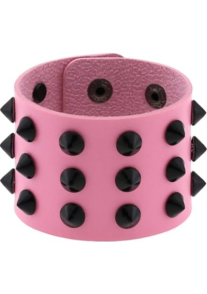 Pembe Vegan Deri Başak Bilezik Punk Geniş Snap Düğmesi Wrap Bilezikler Bileklik Erkekler Kadınlar Için Gotik Emo Kaya Kollukları (Yurt Dışından)