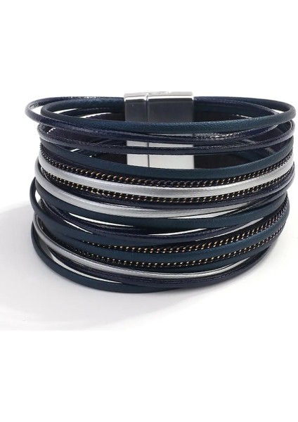 Mavi Allyes Çok Katmanlı Ince Şerit Deri Bilezikler Kadınlar Için Moda Hakiki Deri Şal Bilezik Kadın Mücevheratı (Yurt Dışından)