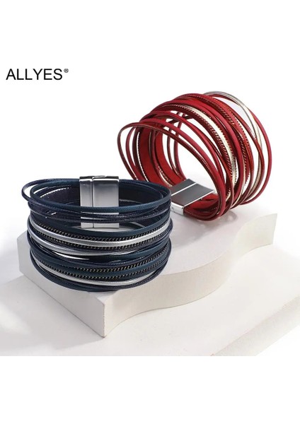 Mavi Allyes Çok Katmanlı Ince Şerit Deri Bilezikler Kadınlar Için Moda Hakiki Deri Şal Bilezik Kadın Mücevheratı (Yurt Dışından) modelleri