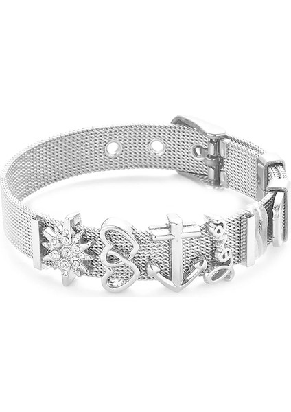 ST009 Moda Paslanmaz Çelik Kadın Erkek Bilezik Örgü Bilezik Seti Kristal Kalp Çapa Charm Güzel Bilezik Bileklik Kadın Sevgilisi Için (Yurt Dışından) fiyatları