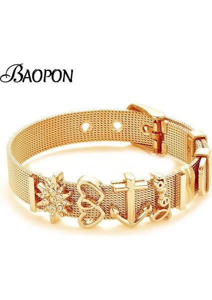 ST009 Moda Paslanmaz Çelik Kadın Erkek Bilezik Örgü Bilezik Seti Kristal Kalp Çapa Charm Güzel Bilezik Bileklik Kadın Sevgilisi Için (Yurt Dışından) modelleri