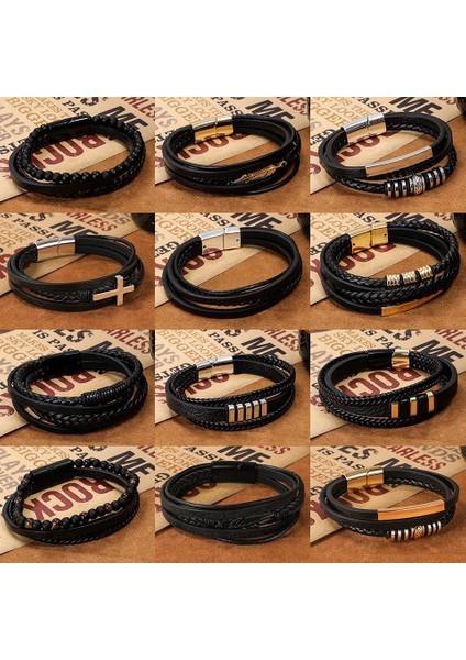 B020838 Trendy Deri Wrap Bilezik Bilezik Erkekler Için Erkek Hippop Rapçi Rahat Takı Aksesuarları Erkek Arkadaşı Koca Hediye Mevcut (Yurt Dışından) fiyatları