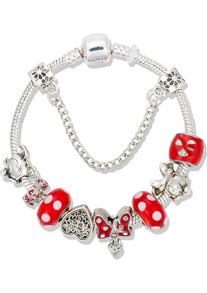17CM Tarzı B19013 Karikatür Hayvan Sevimli Fare Charm Bilezikler Kadınlar Çocuklar Için Pulseras Mujer Kırmızı Cam Kristal Boncuklar Bileklik Genç Kız Takısı Hediye (Yurt Dışından)