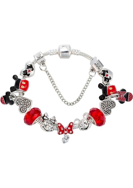 20CM Tarzı B21021 Karikatür Mickey ve Minnie Charm Bilezik Kadın Kızlar Için Kırmızı Kristal Boncuklar Bilezik Femme Annapaer Takı Pulseras Mujer (Yurt Dışından)