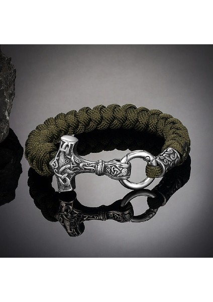 19CM Tarzı Kırmızı 2 Vikings Thors Hammer Survival Bilezik Erkekler El Yapımı Paracord Bileklik Paslanmaz Çelik Iskandinav Çapa Muska Iskandinav Takı (Yurt Dışından)