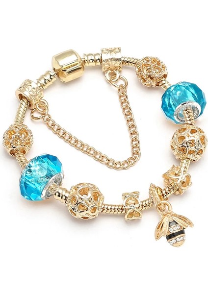 16CM Tarzı GD016 Eovn Otantik Altın Renk Arılar Dangles Charm Bilezik Beyaz Kristal Boncuklar Güzel Bilezik Kadınlar Çocuklar Için Doğum Günü Hediyeleri (Yurt Dışından)