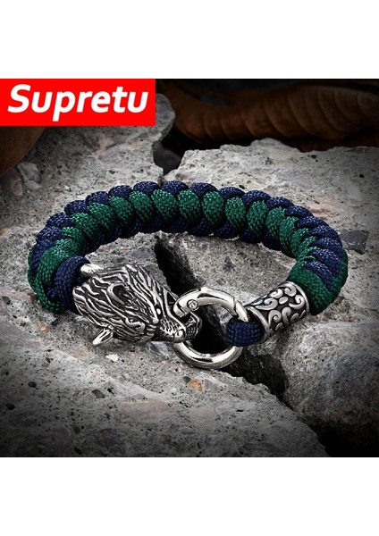 19CM Tarzı Sarı Vikings Celtic Kurt Survival Halat Bilezik Paslanmaz Çelik Kurt Başkanı Bilezik Erkek El Yapımı Iskandinav Muska Iskandinav Takı (Yurt Dışından)