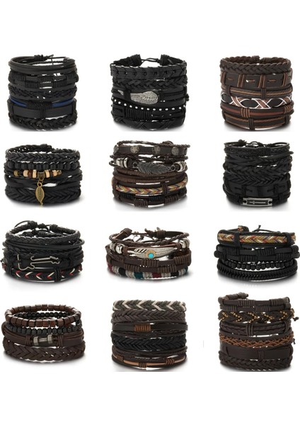 BR22Y0225 Trendy Örgülü Wrap Deri Bilezik Erkekler Vintage Çapraz Dambıl Gitar Charm Ahşap Boncuklar Erkek Bilekliği Takı Pulsera Hombre (Yurt Dışından)