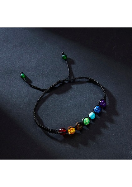 BR18Y0338-2 Claakra Boncuk Bilezik Doğal Taş Siyah Halat Örgülü Yoga Reiki Şifa Denge Bilezik ve Bilezikler Kadın Erkek Je (Yurt Dışından) fırsatları