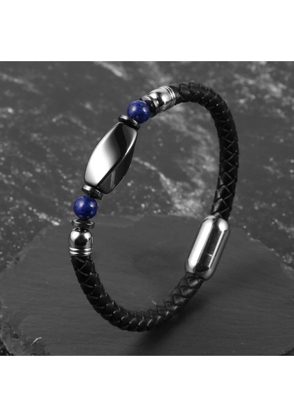 18CM Tarzı Kaymaktaşı Doğal Taş Hakiki Deri Wrap Bilezik Erkekler Için Paslanmaz Çelik Manyetik Toka Kaplan Gözü Hemati Charm Boncuk Bileklik Bilezik (Yurt Dışından) fiyatları