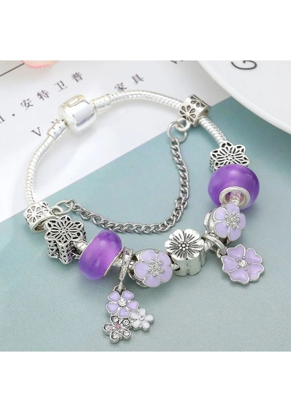 16CM Tarzı STILA15 Brace Code Mor Kristal Boncuklu ve Kelebek Kolyeli Bileklik Kadın Hediyeleri Için Mor Charm Bileklik (Yurt Dışından)