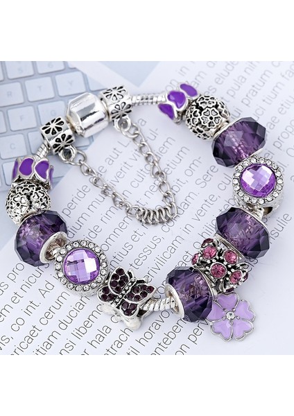 16CM Tarzı STILA15 Brace Code Mor Kristal Boncuklu ve Kelebek Kolyeli Bileklik Kadın Hediyeleri Için Mor Charm Bileklik (Yurt Dışından) indirimleri