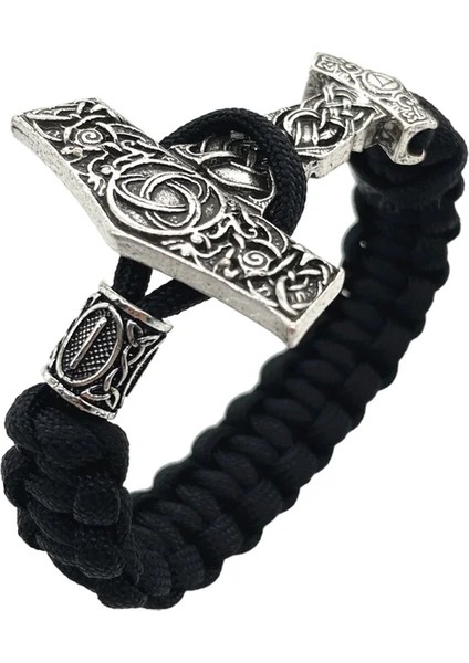 21CM Tarzı Isa Thor Çekiç Mjolnir Düğüm Charm Siyah Halat Viking Bilezik Erkek Kadın Takı Iskandinav Runes Boncuk Aksesuarları (Yurt Dışından)