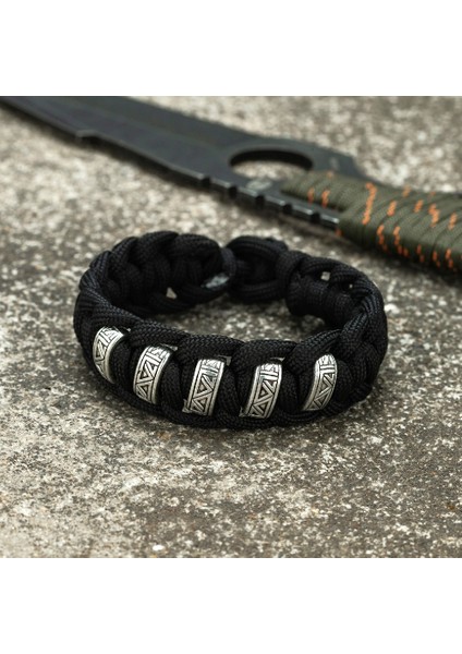 19CM Tarzı Siyah Vintage Viking Runes Survival Bilezik Erkekler cm Dikiş Renk Örgülü Paracord Halat Bileklik Kadın Iskandinav Sevgilisi Takı (Yurt Dışından)