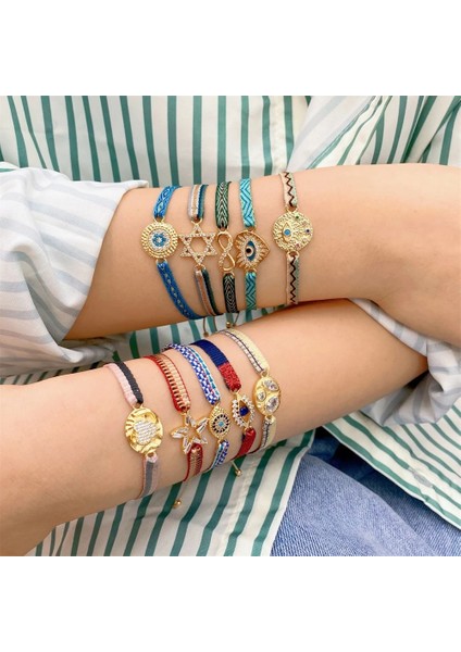 KZ-Z0021 Kkbead Kumaş Örgülü Bilezik Taklidi Desen Charm Bilezik Nazar Bilezikler Bohemian El Dokuma Kadın Dostluk Takı (Yurt Dışından) modelleri