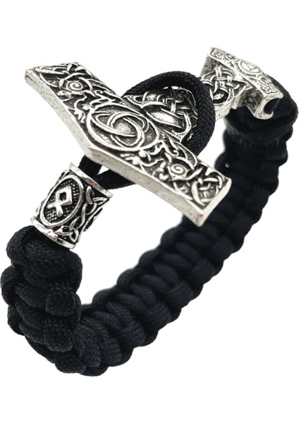 21CM Tarzı Thurisaz Thor Çekiç Mjolnir Düğüm Charm Siyah Halat Viking Bilezik Erkek Kadın Takı Iskandinav Runes Boncuk Aksesuarları (Yurt Dışından) indirimleri