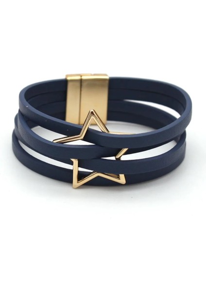 No.5 Boyutu El Yapımı Yıldız Desen Künye Hollow Charm Deri Bilezikler Kadınlar Için Çok Katmanlı Wrap Bilezik Bileklik Unisex Takı Hediyeler (Yurt Dışından)