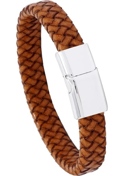 23CM Tarzı CB103-2 Lüks Çok Renkli Stil Tasarım Clatainless Çelik Erkek Deri Bileklik Siyahkahverengi cm Yakışıklı Erkek Hediyelerini Seçin (Yurt Dışından)