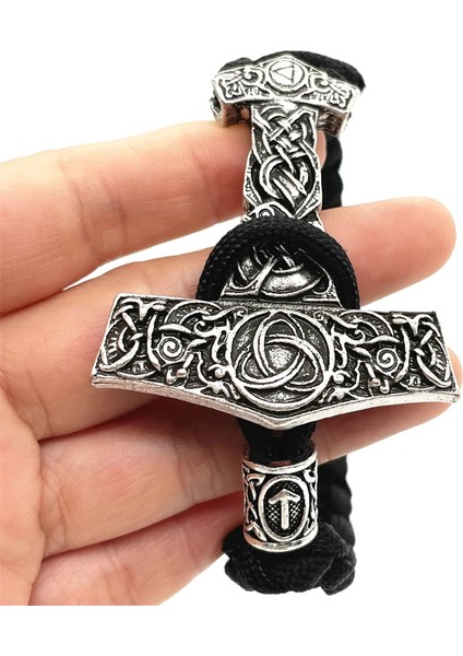 21CM Tarzı Wunjo Thor Çekiç Mjolnir Düğüm Charm Siyah Halat Viking Bilezik Erkek Kadın Takı Iskandinav Runes Boncuk Aksesuarları (Yurt Dışından) fiyatları