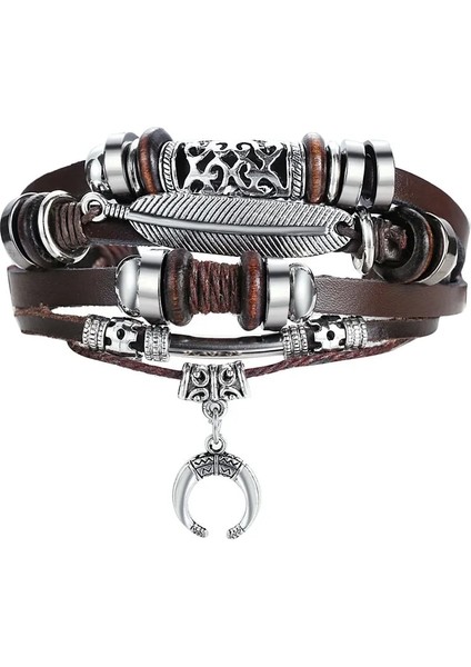 DY5936 If Me Desiget Bohem Tarzı Boncuk Çok Katmanlı Deri Bileklik Bilezik Vintage Punk Bileklik Kol Bilezik Erkekler Pulsera (Yurt Dışından)