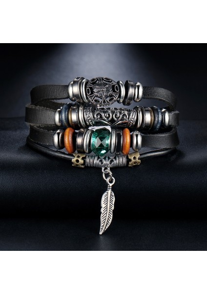 DY5936 If Me Desiget Bohem Tarzı Boncuk Çok Katmanlı Deri Bileklik Bilezik Vintage Punk Bileklik Kol Bilezik Erkekler Pulsera (Yurt Dışından)