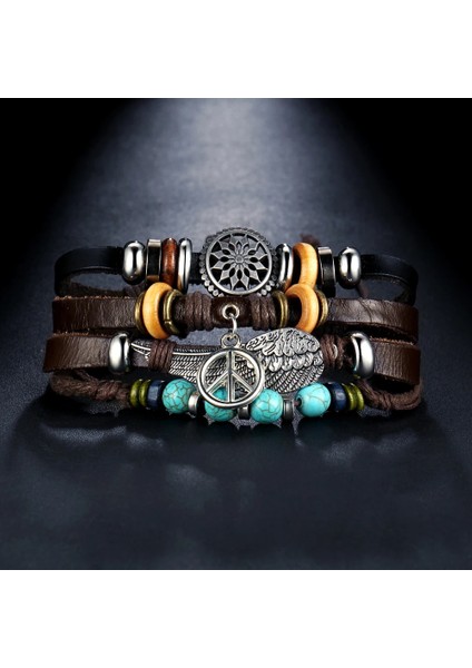 DY5936 If Me Desiget Bohem Tarzı Boncuk Çok Katmanlı Deri Bileklik Bilezik Vintage Punk Bileklik Kol Bilezik Erkekler Pulsera (Yurt Dışından)