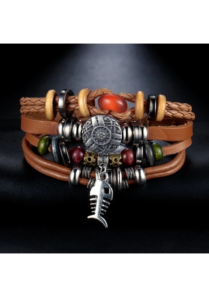 DY5936 If Me Desiget Bohem Tarzı Boncuk Çok Katmanlı Deri Bileklik Bilezik Vintage Punk Bileklik Kol Bilezik Erkekler Pulsera (Yurt Dışından)