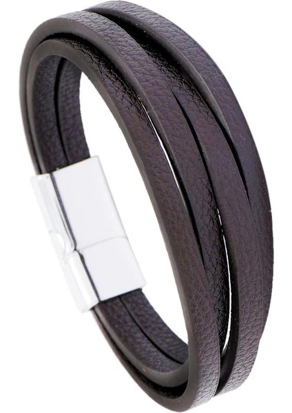 23CM Tarzı CB093-2 Lüks Çok Renkli Stil Tasarım Clatainless Çelik Erkek Deri Bileklik Siyahkahverengi cm Yakışıklı Erkek Hediyelerini Seçin (Yurt Dışından)