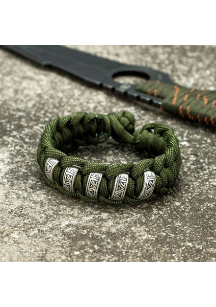 21CM Tarzı Yeşil Vintage Viking Runes Survival Bilezik Erkekler cm Dikiş Renk Örgülü Paracord Halat Bileklik Kadın Iskandinav Sevgilisi Takı (Yurt Dışından)