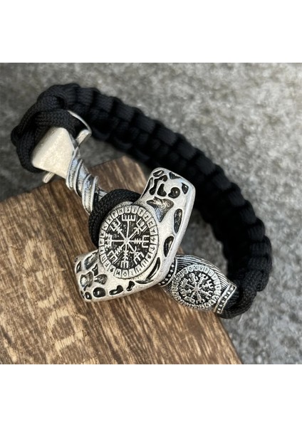 19CM Tarzı Pusula Büyük Thor Çekiç Vegvisir Pusula Runes Boncuk El Yapımı Paracord Örgülü Viking Bilezik Erkek Kadın Vikings Aksesuarları Takı (Yurt Dışından)