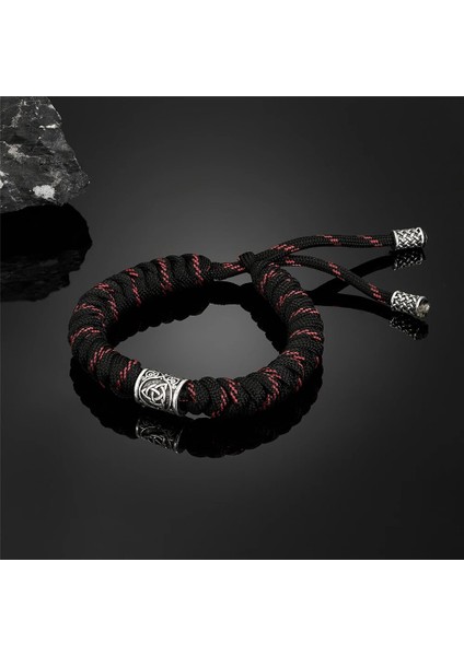 Kırmızı Iskandinav Vikings Runes Boncuk Bilezik Erkekler Tılsım Valknut El Yapımı Paracord Halat Bileklik Muska Kamp Survival Takı Hediyeler (Yurt Dışından)