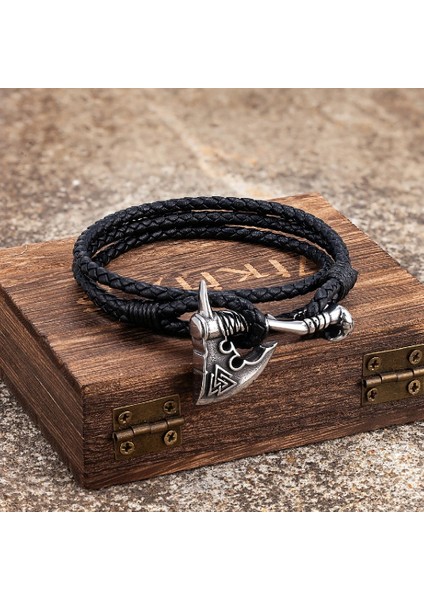 Siyah Vikings Balta Üçgen Bilezikler Erkekler Paslanmaz Çelik Kendini Savunma Thors Çekiç Deri Bilezik Iskandinav Muska Takı (Yurt Dışından)
