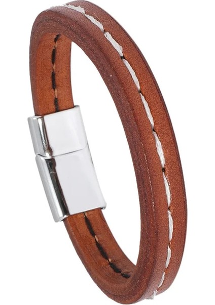 21CM Tarzı CB101-2 Lüks Çok Renkli Stil Tasarım Clatainless Çelik Erkek Deri Bileklik Siyahkahverengi cm Yakışıklı Erkek Hediyelerini Seçin (Yurt Dışından)