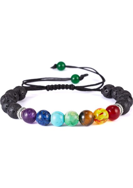 BR18Y0339-2 Claakra Boncuk Bilezik Doğal Taş Siyah Halat Örgülü Yoga Reiki Şifa Denge Bilezik ve Bilezikler Kadın Erkek Je (Yurt Dışından)