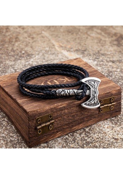 Kahverengi Iskandinav Balta Çok Katmanlı Deri Bilezik Erkekler Paslanmaz Çelik Vikings Balta Bileklik Raven Muska Kendini Savunma El Yapımı Takı (Yurt Dışından)