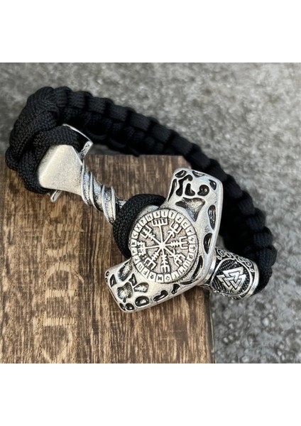 19CM Tarzı Üçlü Büyük Thor Çekiç Vegvisir Pusula Runes Boncuk El Yapımı Paracord Örgülü Viking Bilezik Erkek Kadın Vikings Aksesuarları Takı (Yurt Dışından) fırsatları