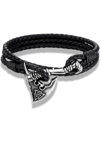 Kahverengi Vikings Balta Üçgen Bilezikler Erkekler Paslanmaz Çelik Kendini Savunma Thors Çekiç Deri Bilezik Iskandinav Muska Takı (Yurt Dışından)