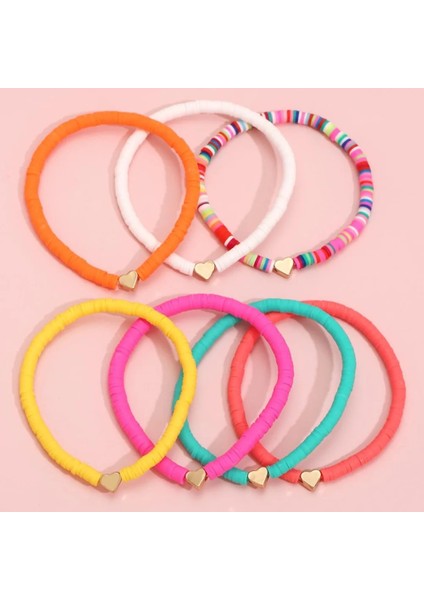 No.5 Boyutu Moda Gökkuşağı Istiflenebilir Bilezikler Kadınlar Için Set Kalp Charm Yumuşak Kil Çömlek Katmanlı Boncuk Zincir Bileklik Kadın Boho Takı (Yurt Dışından) indirimleri