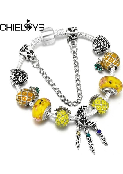 18CM Tarzı No.18 Boyutu Sarı Meyve Ananas Boncuk Bilezik Ay Kolye Yılan Zincir Charm Bilezikler Kadınlar Takı Hediye Için (Yurt Dışından)