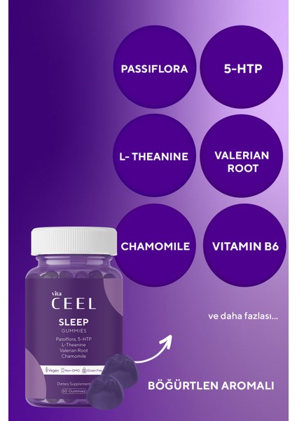 Vita Ceel Uyku Döngüsüne Yardımcı Vegan Sleep Gummy Vitamin Passiflora, Vitamin B6, 5- http, L-theanie