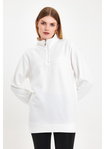 Kadın Sweatshirt, Beyaz Sweatshirt, Fermuar Yakalı Sweatshirt, Oversize Sweatshirt fiyatları