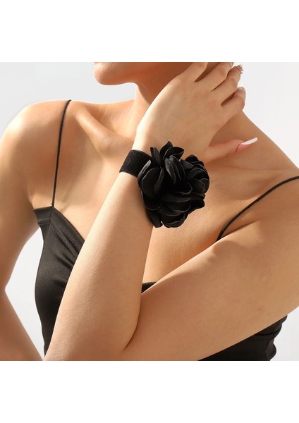 Siyah Charm Büyük Çiçek Açan Gül Çiçek Bilezikler Kadınlar Için Trend Takı Moda Bildirimi Geniş Kadife Bileklik Kayışı Bilezik Pulsras (Yurt Dışından)
