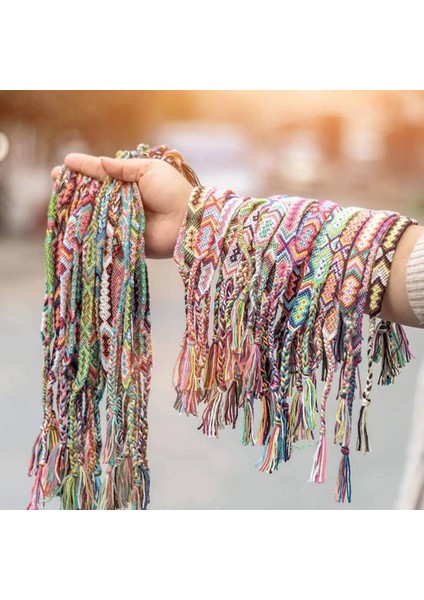 X-B220012-B Boho Dostluk Bileklik Renkler Renkli Bilezikler Halhal Meksika Örgülü El Dokuma Çocuklar Için Arkadaş Parti Yaz Plaj Hippi (Yurt Dışından) fırsatları