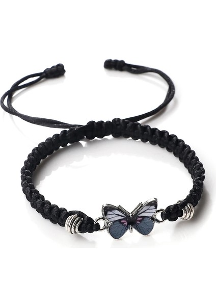 Siyah Gri Kelebek Kolye Bilezik Kadınlar Için El Yapımı Siyah Beyaz Halat Ayarlanabilir Örgülü Bilezik ve Bilezikler Moda Genç Kız Takısı (Yurt Dışından) fiyatları