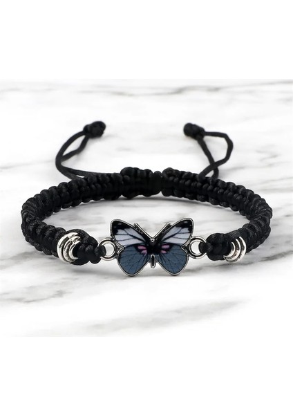 Siyah Gri Kelebek Kolye Bilezik Kadınlar Için El Yapımı Siyah Beyaz Halat Ayarlanabilir Örgülü Bilezik ve Bilezikler Moda Genç Kız Takısı (Yurt Dışından) modelleri