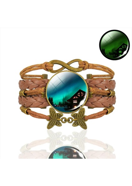No.30 Boyutu Esspoc Kuzey Işıkları Fotoğraf Bileklik Bileklik Aydınlık Cam Cabochon Pulseras Mujer Steampunk Kahverengi Deri Bilezik Kadın Hediye (Yurt Dışından) modelleri